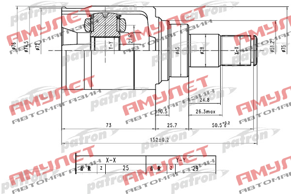 ШРУС внутренний правый (29 шлицов короткий) PATRON Geely MK Cross 1014003357_PATRON